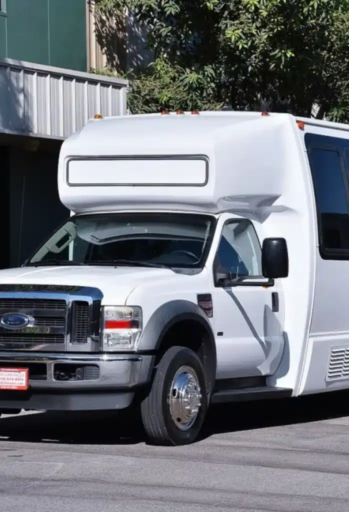 white birthday party bus